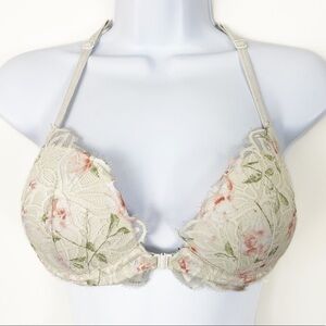 VS PINK Lace Sexy Push Up Date Racerback Bra Front Clasp Creamy White Floral 32D